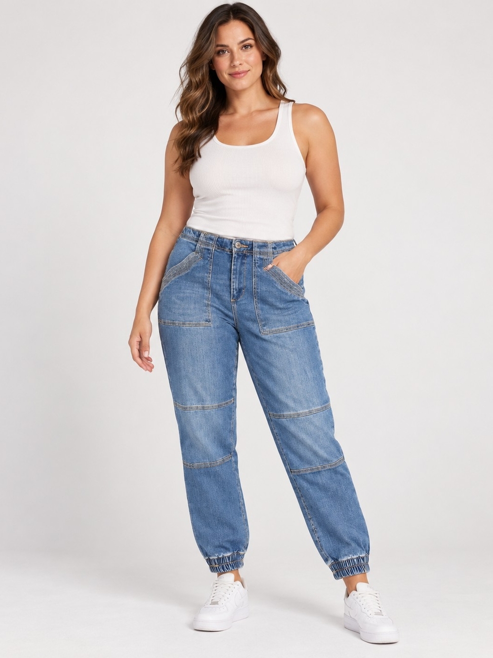 BBJ Los Angeles Women’s Jogger Jeans Size 11/30 Medium Wash Denim Elastic Cuff